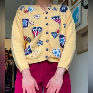 yellow embroidered cardigan
